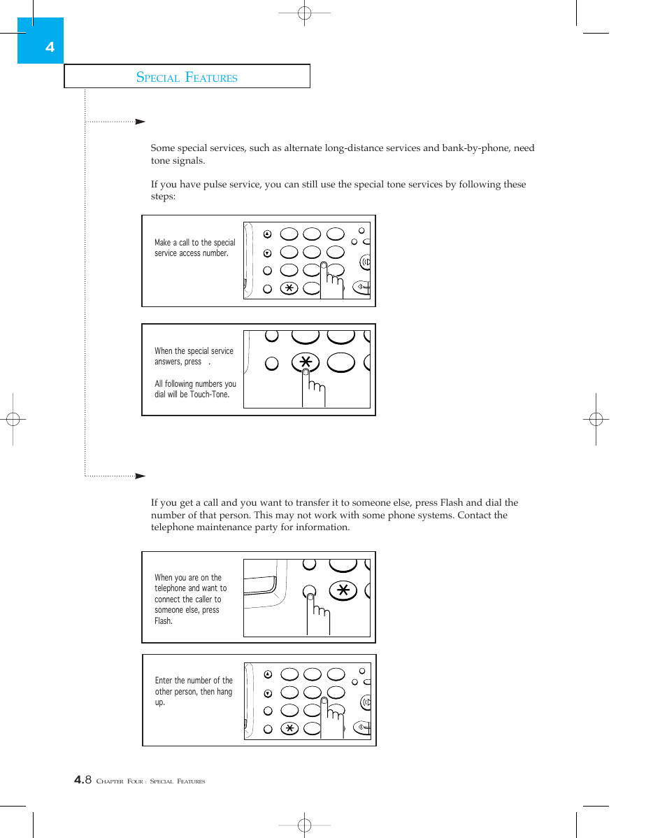 Tone, Flash, Pecial | Eatures | Samsung sf 150 User Manual | Page 43 / 58