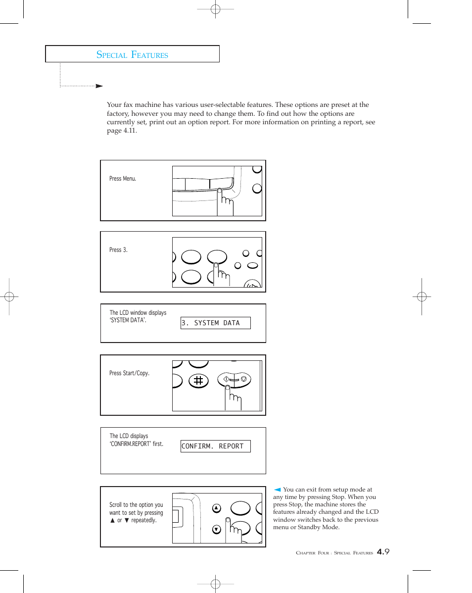 User options, Setting an option | Samsung sf 150 User Manual | Page 44 / 58