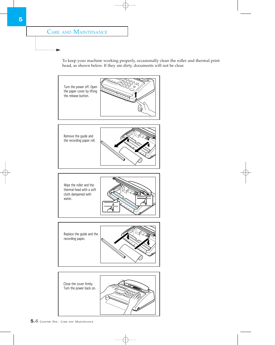 Cleaning the roller and thermal head | Samsung sf 150 User Manual | Page 55 / 58