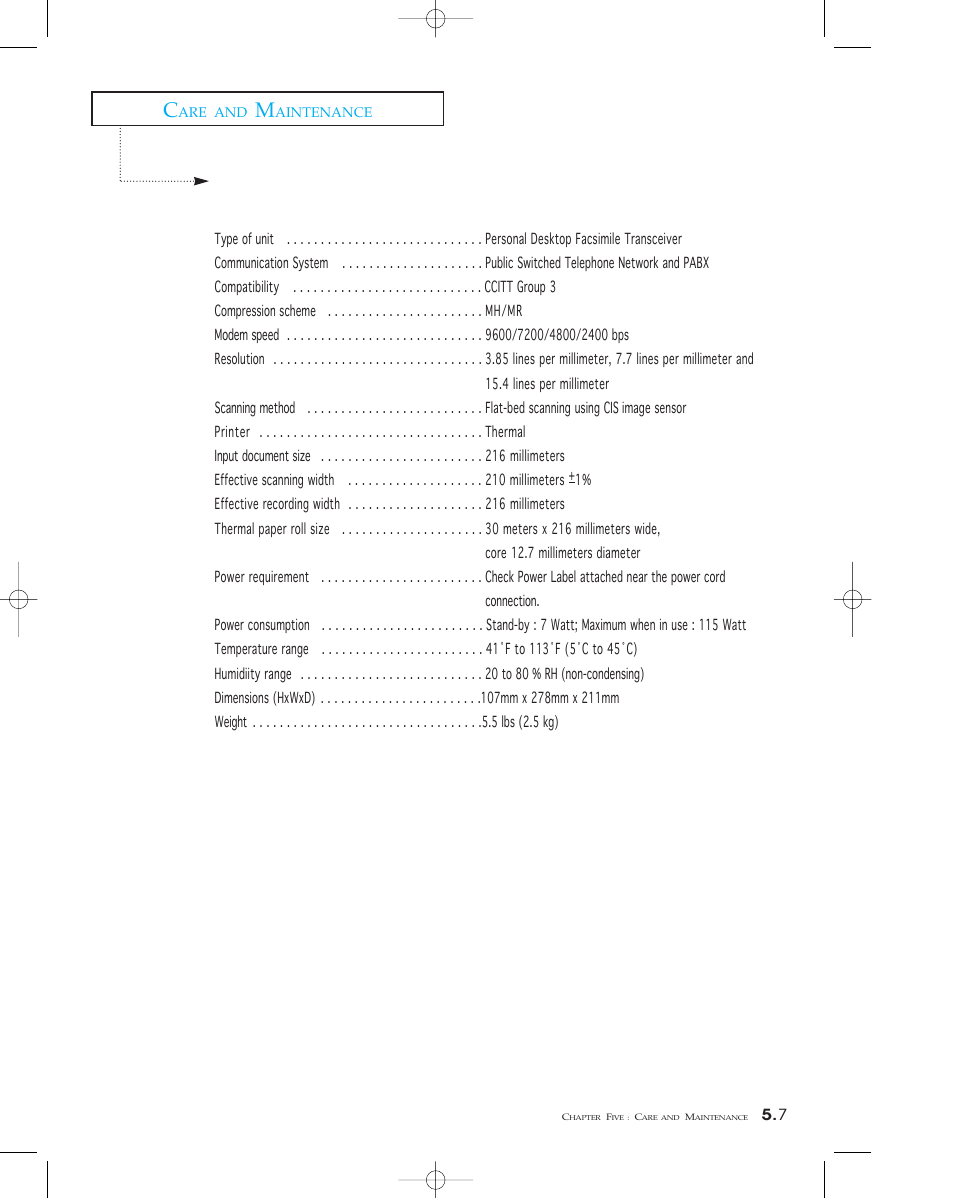 Specifications | Samsung sf 150 User Manual | Page 58 / 58