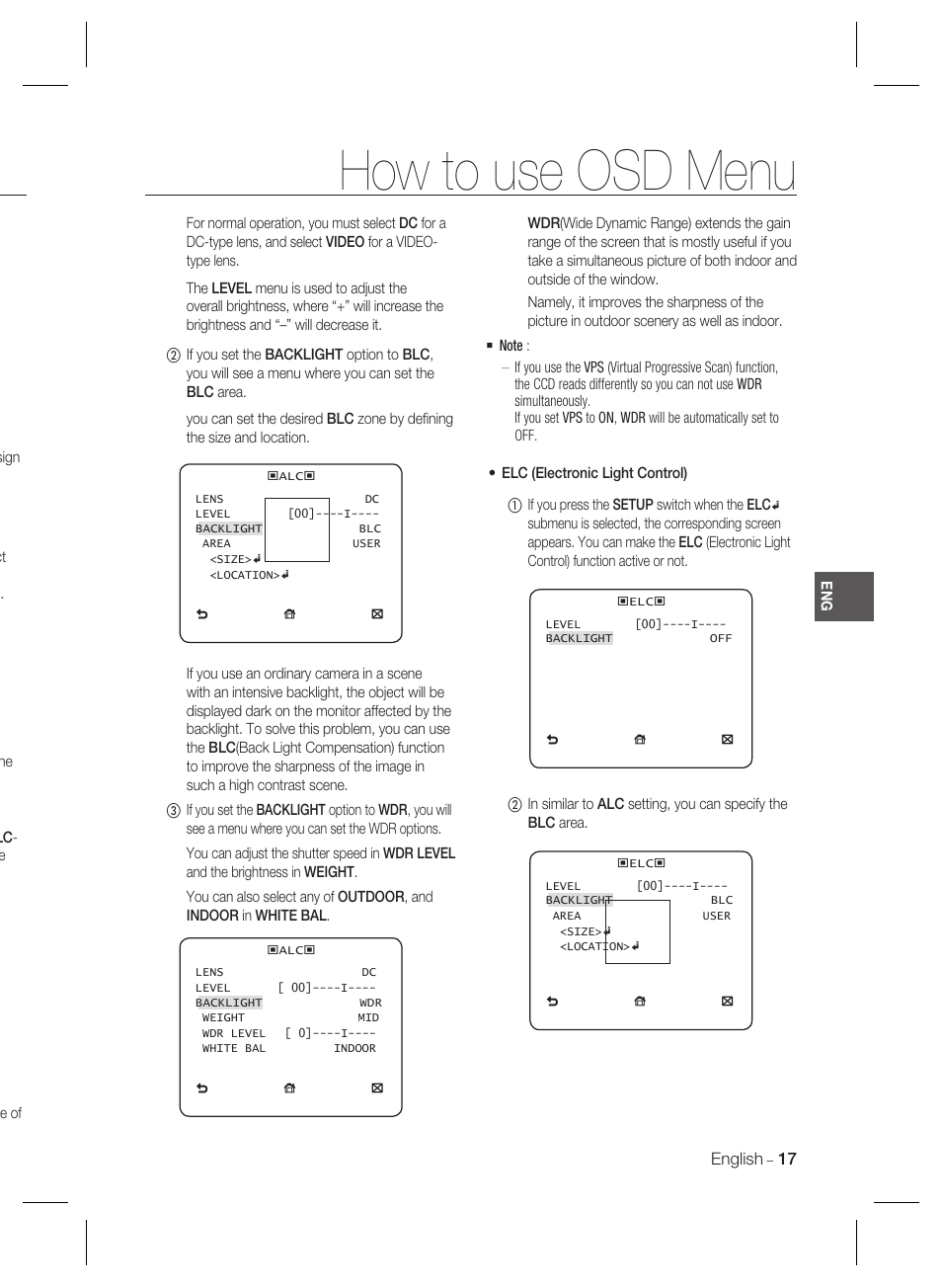 How to use osd menu | Samsung SCC-B2035P User Manual | Page 17 / 32