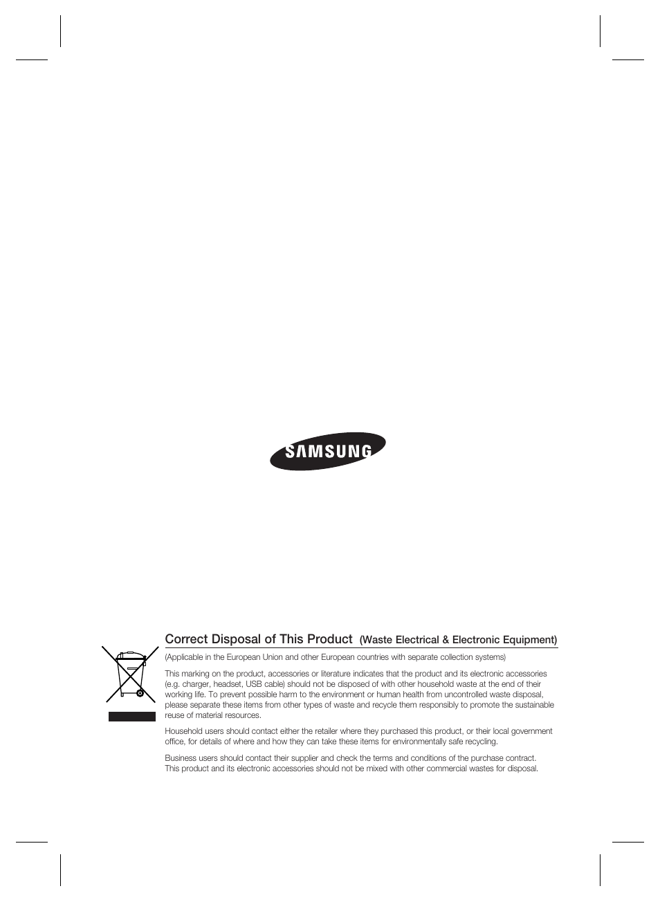 Correct disposal of this product | Samsung SCC-B2035P User Manual | Page 32 / 32