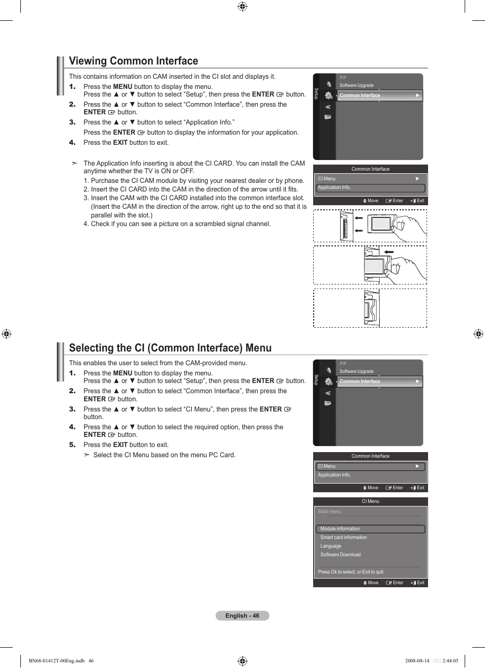 Viewing common interface, Selecting the ci (common interface) menu | Samsung BN68-01412T-00 User Manual | Page 48 / 81