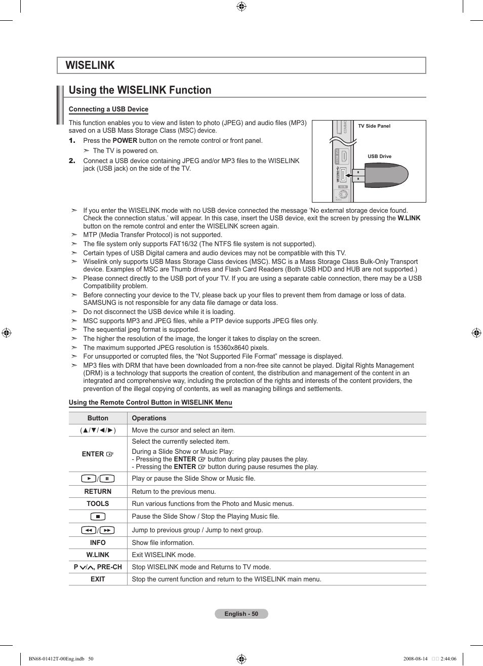 Wiselink, Using the wiselink function, Wiselink using the wiselink function | Samsung BN68-01412T-00 User Manual | Page 52 / 81