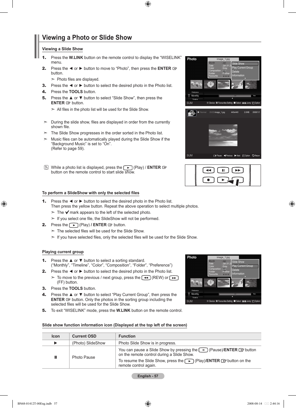 Viewing a photo or slide show | Samsung BN68-01412T-00 User Manual | Page 59 / 81