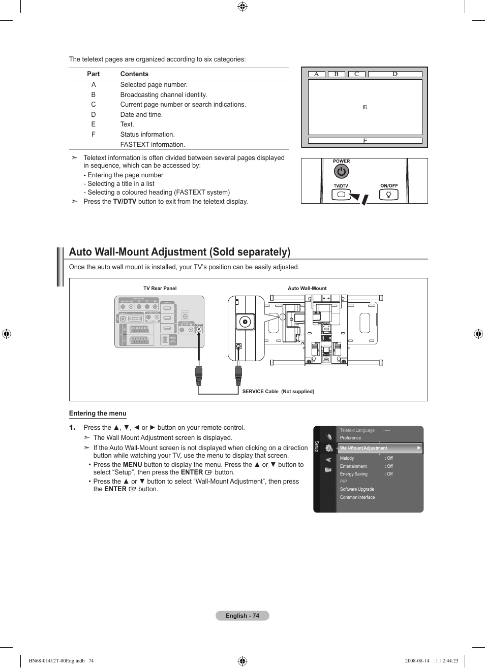 Auto wall-mount adjustment (sold separately) | Samsung BN68-01412T-00 User Manual | Page 76 / 81