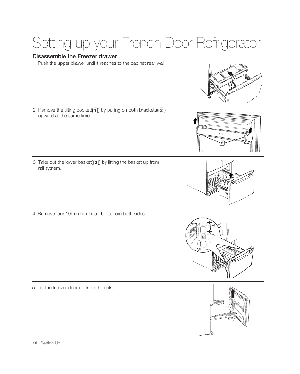 Setting up your french door refrigerator | Samsung RF265 User Manual | Page 10 / 76
