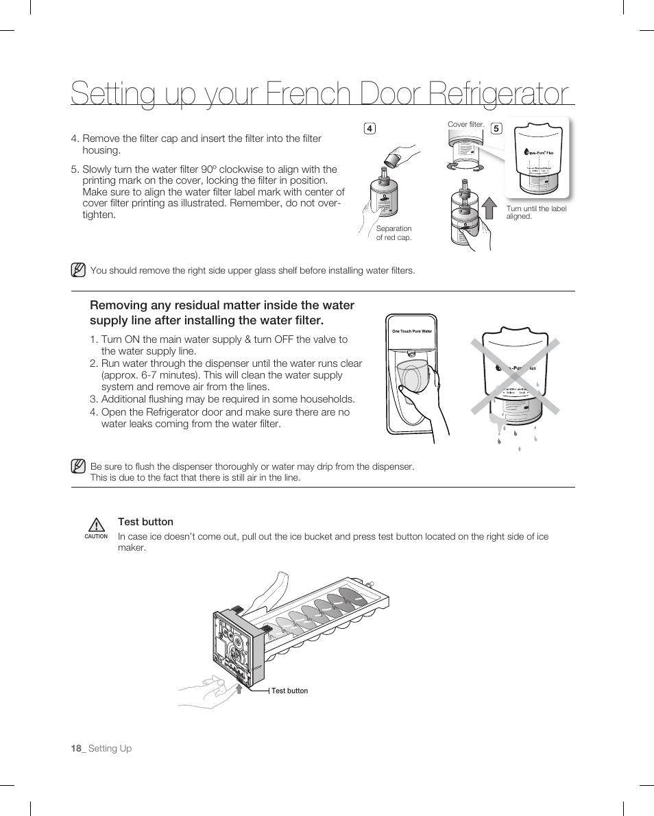 Setting up your french door refrigerator | Samsung RF265 User Manual | Page 18 / 76