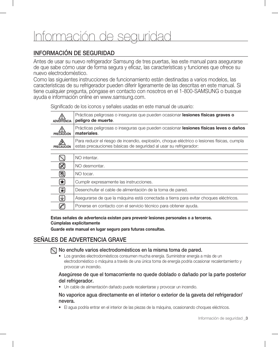 Información de seguridad | Samsung RF265 User Manual | Page 39 / 76