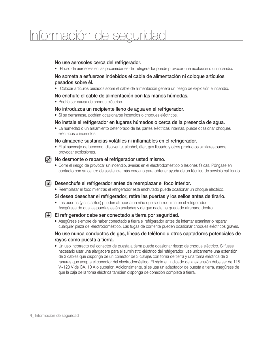 Información de seguridad | Samsung RF265 User Manual | Page 40 / 76
