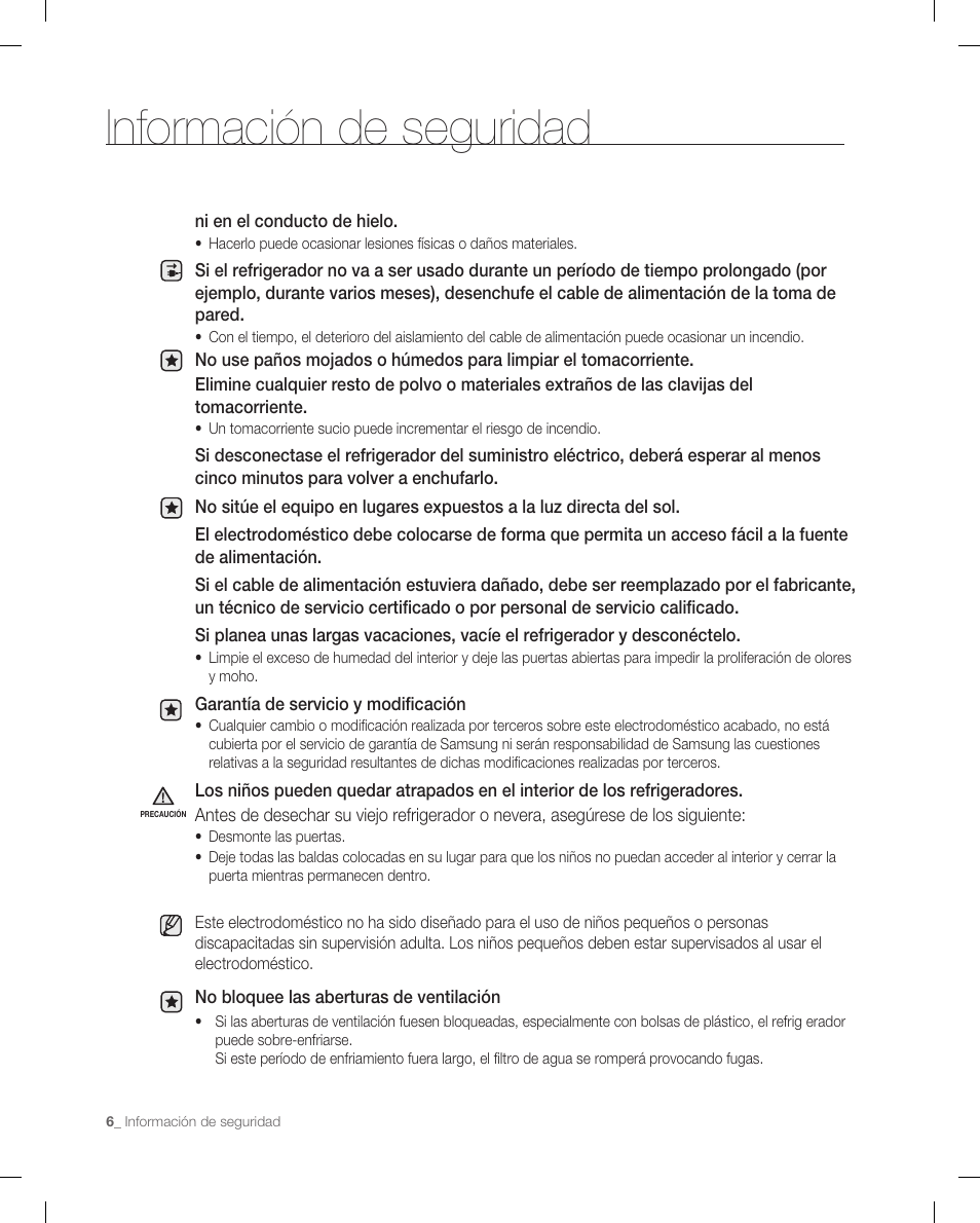 Información de seguridad | Samsung RF265 User Manual | Page 42 / 76