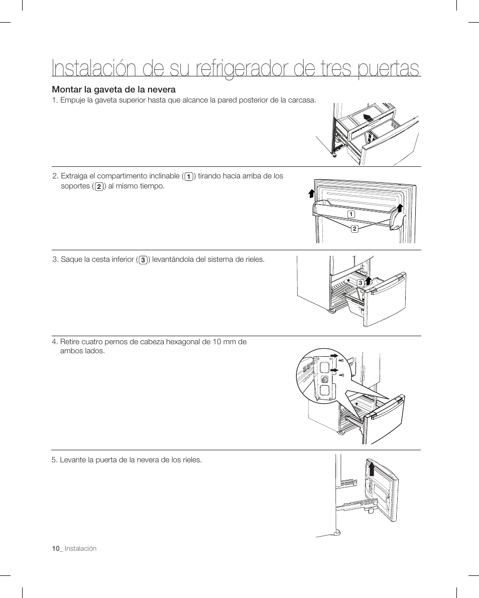 Instalación de su refrigerador de tres puertas | Samsung RF265 User Manual | Page 46 / 76