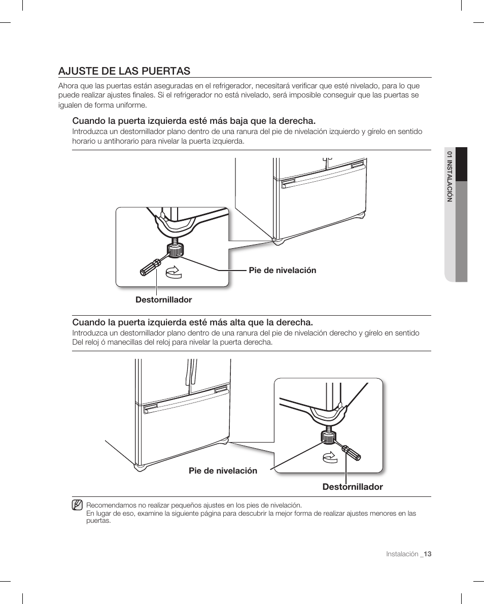 Ajuste de las puertas | Samsung RF265 User Manual | Page 49 / 76