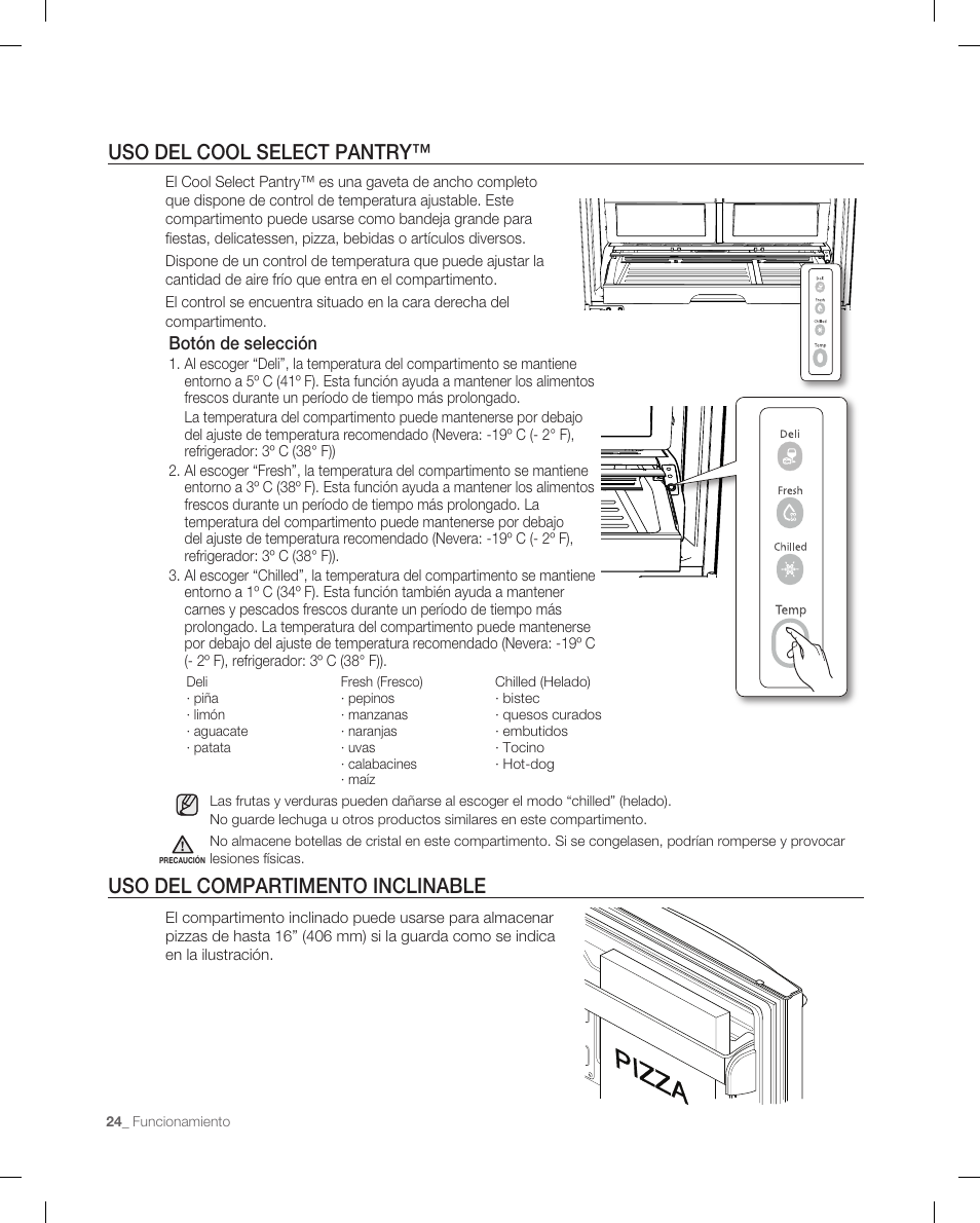 Botón de selección | Samsung RF265 User Manual | Page 60 / 76