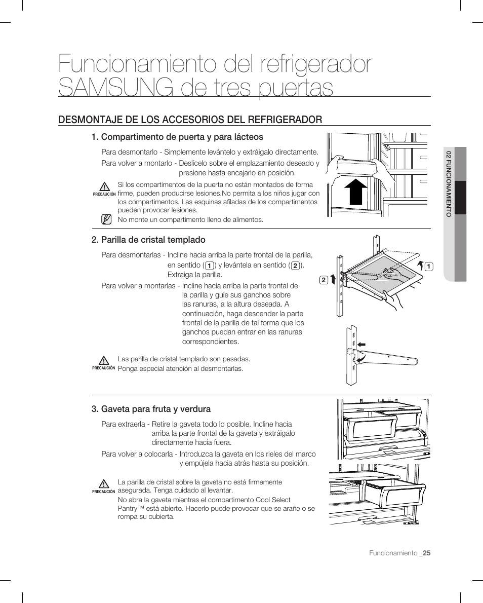 Desmontaje de los accesorios del refrigerador | Samsung RF265 User Manual | Page 61 / 76