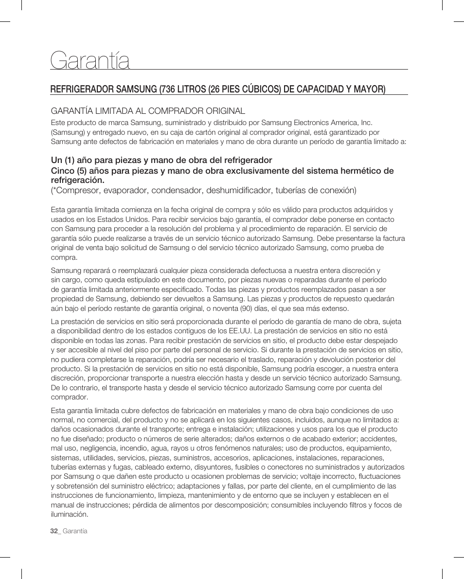 Garantía | Samsung RF265 User Manual | Page 68 / 76
