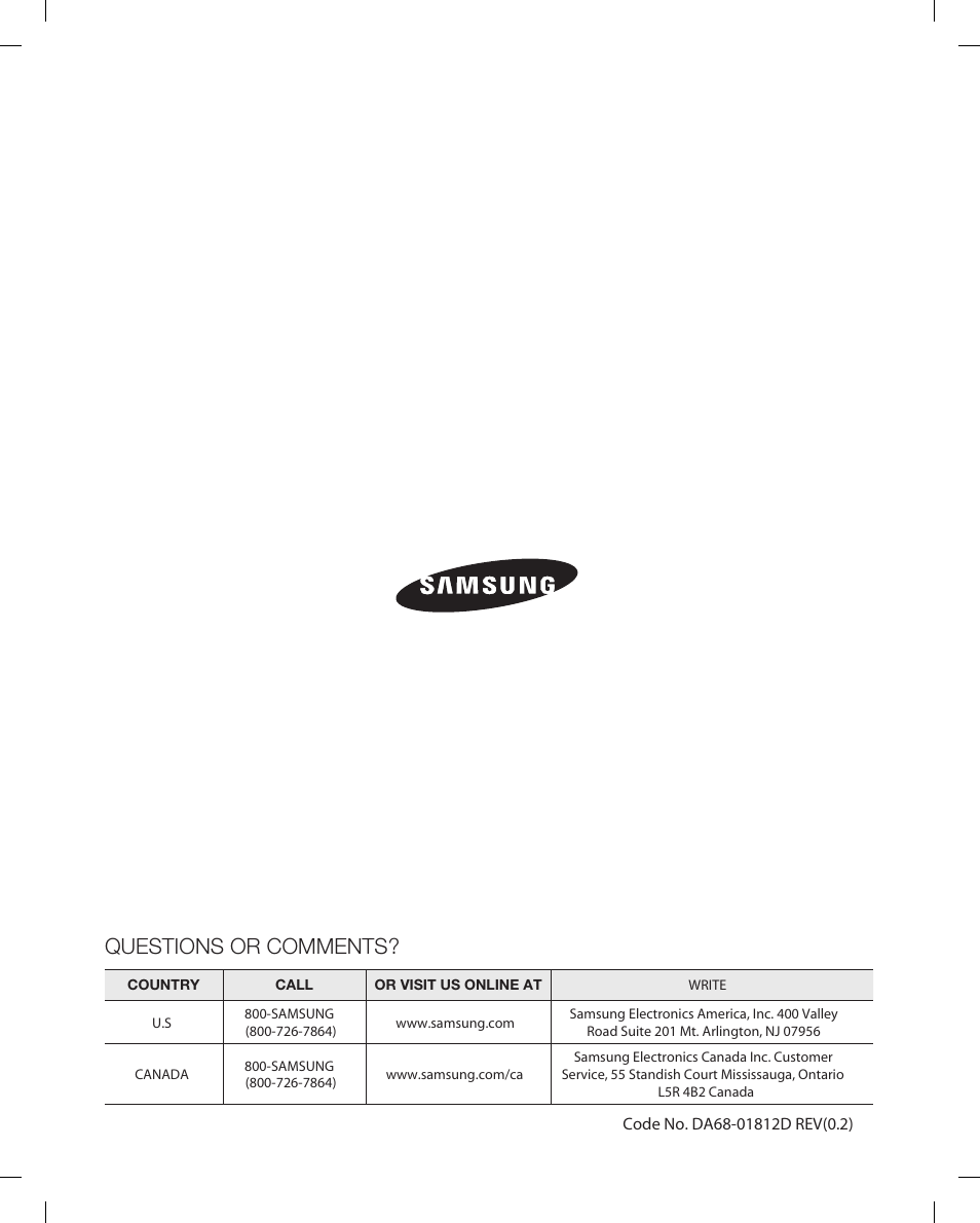 Questions or comments | Samsung RF265 User Manual | Page 76 / 76
