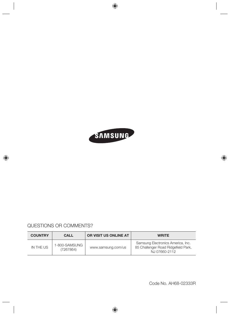 Questions or comments | Samsung AH68-02333R User Manual | Page 50 / 50