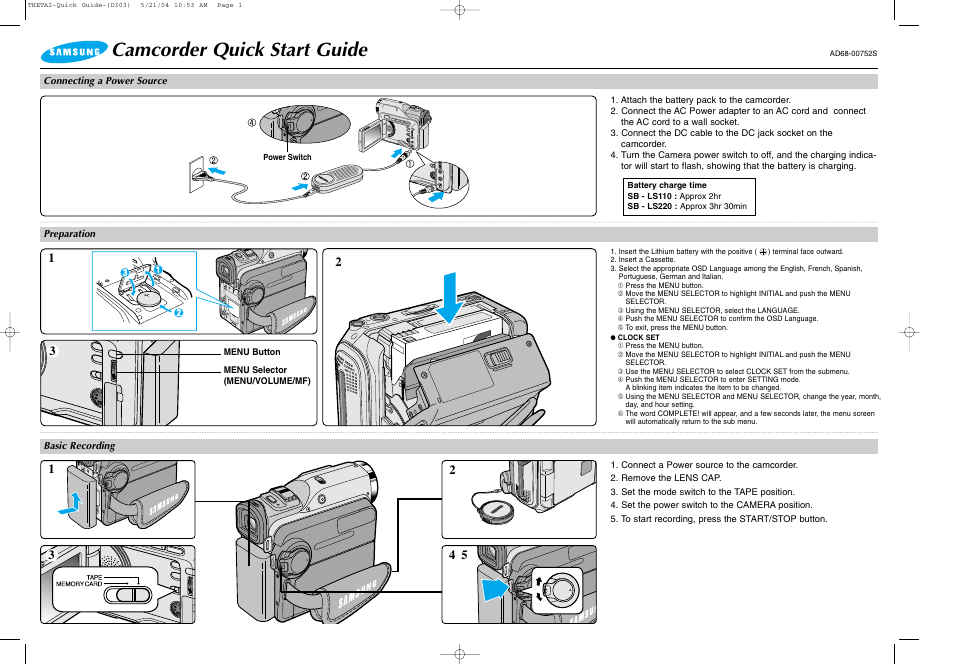 Samsung AD68-00752S User Manual | 2 pages