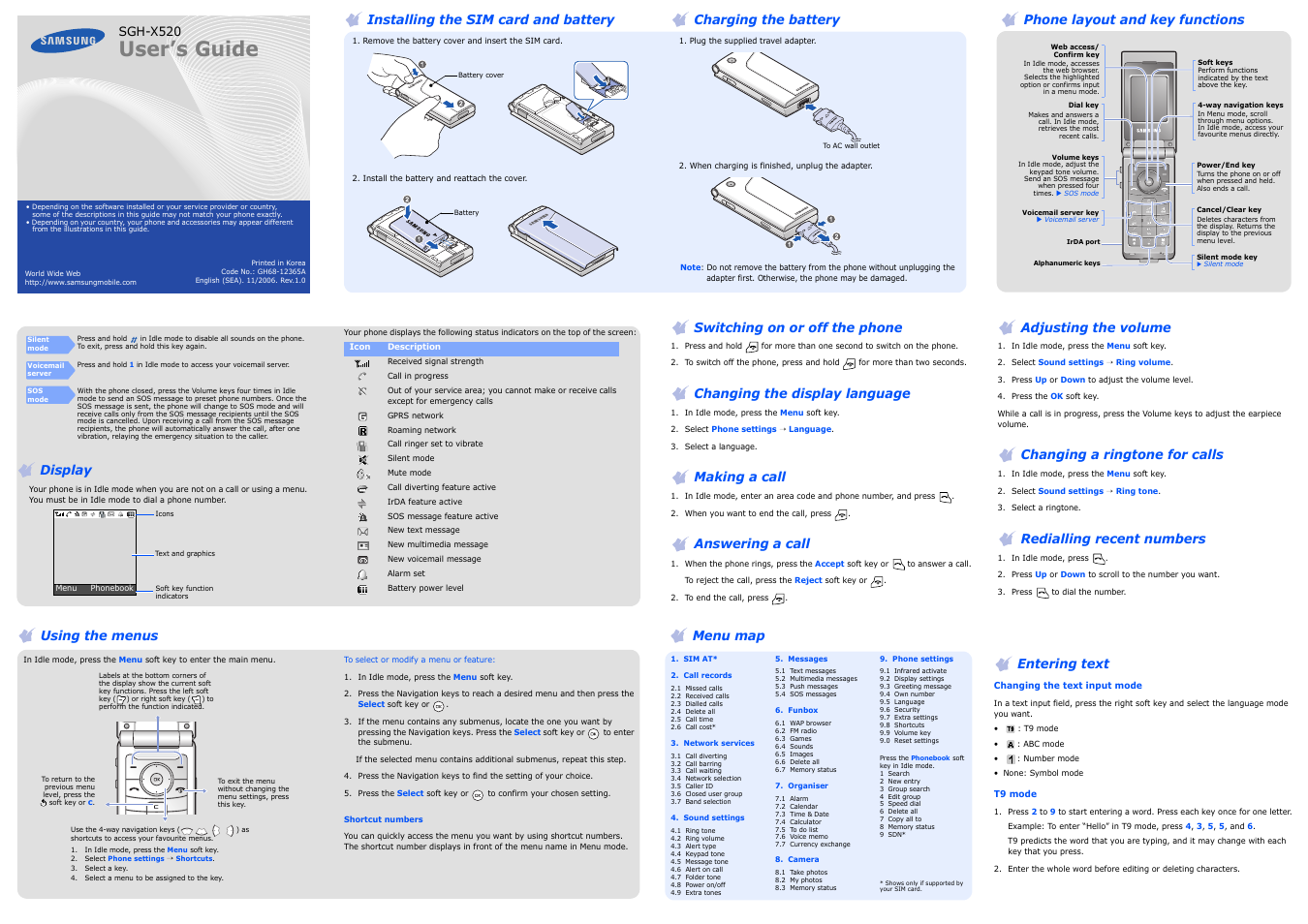 Samsung SGH-X520 User Manual | 2 pages