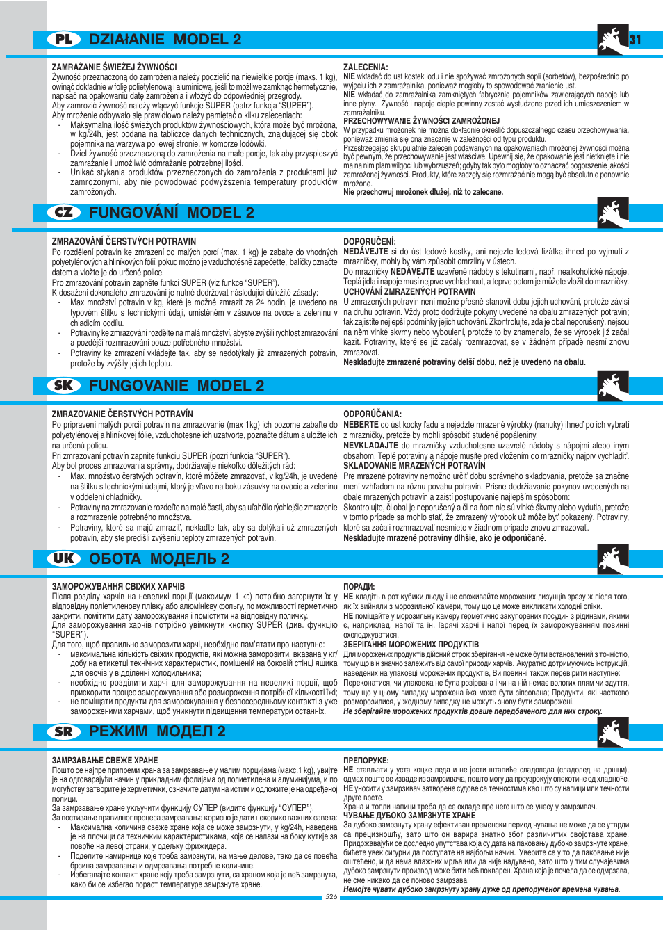 31 pl cz sk uk sr | Ardo DP23SA - DP24SA - DP28SA User Manual | Page 31 / 40