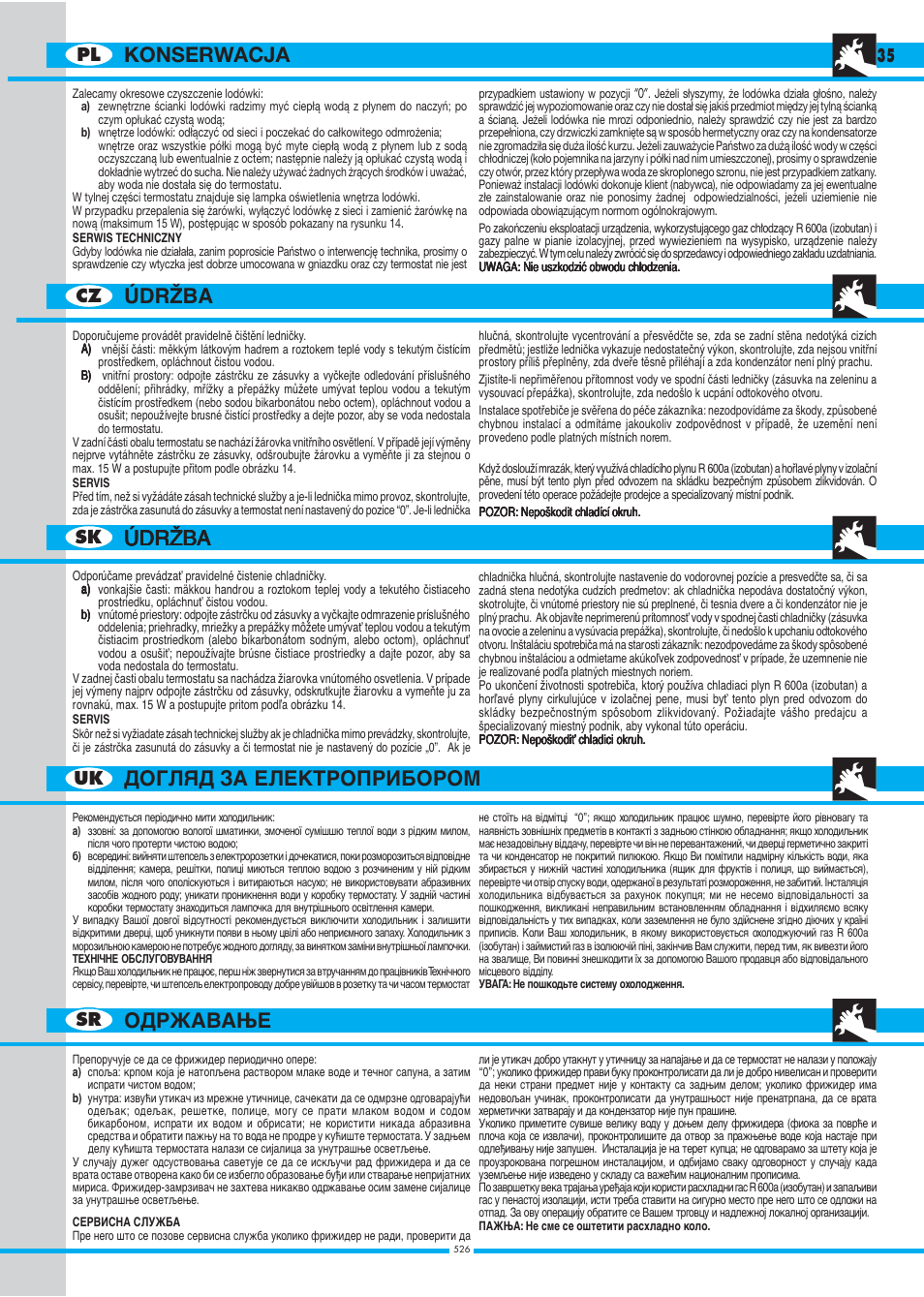 Údrîba, 35 pl cz sk uk sr | Ardo DP23SA - DP24SA - DP28SA User Manual | Page 35 / 40