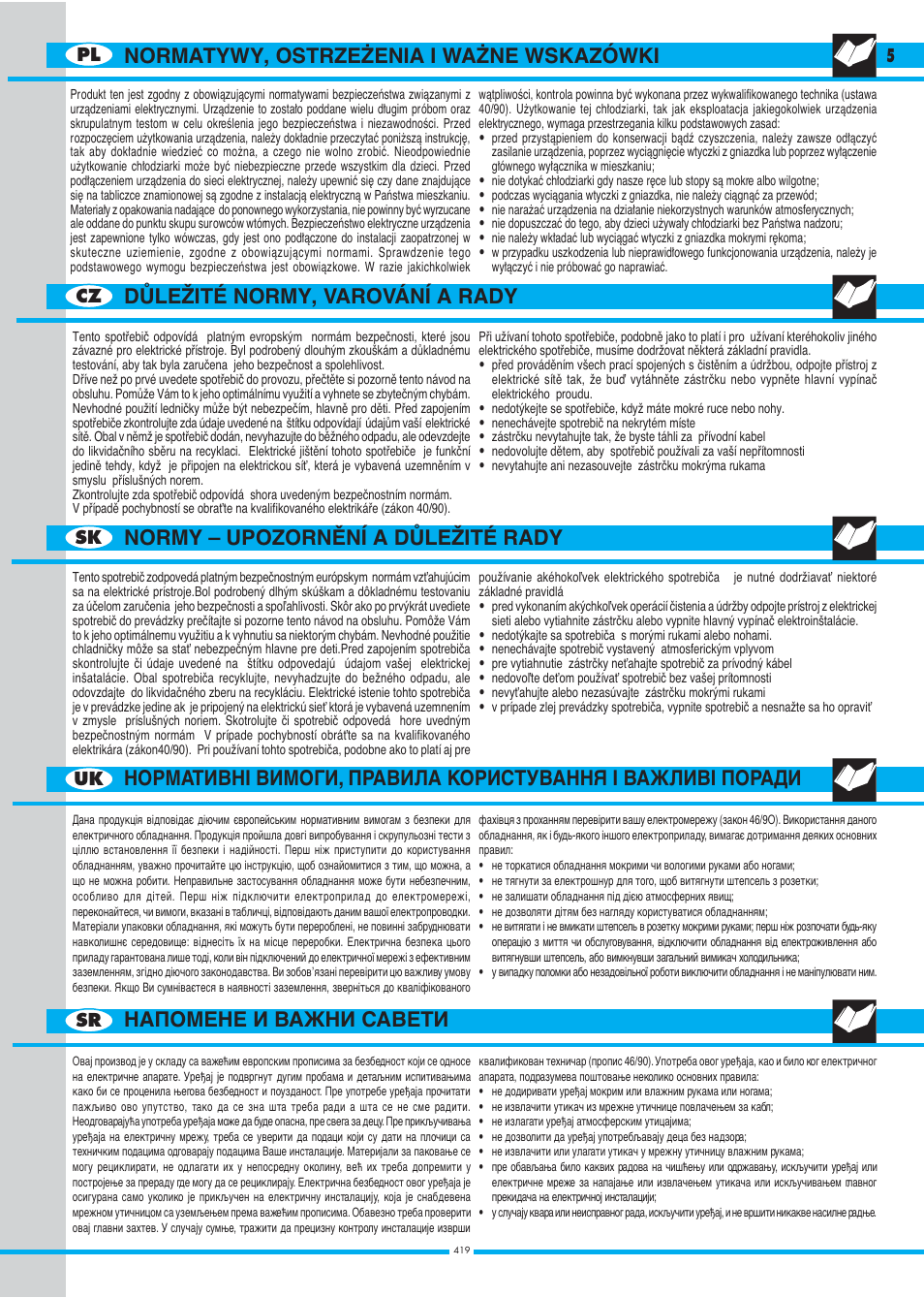 Normy – upozornùní a dòleîité rady | Ardo DP23SA - DP24SA - DP28SA User Manual | Page 5 / 40