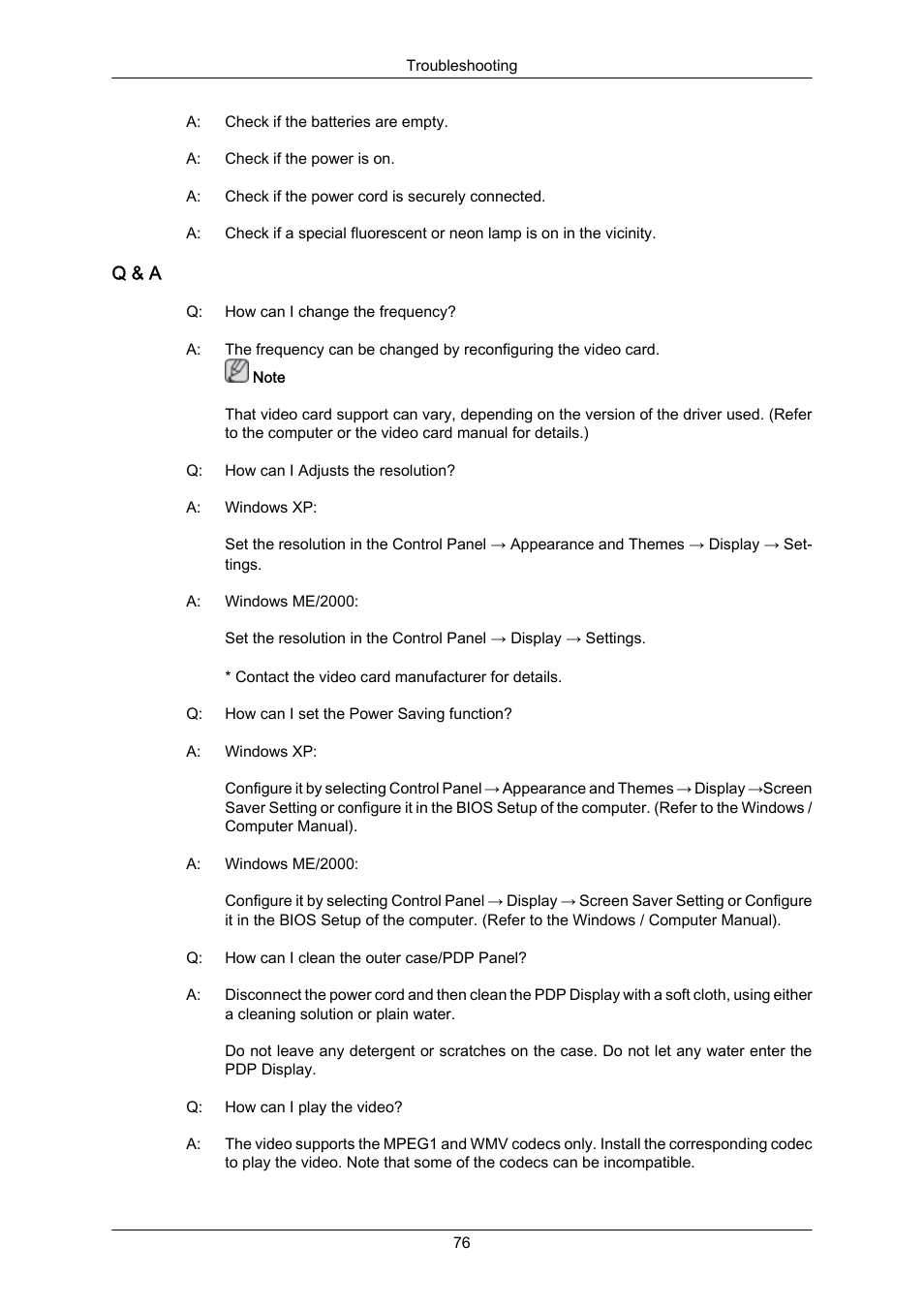 Q & a | Samsung P63FP-2 User Manual | Page 102 / 117