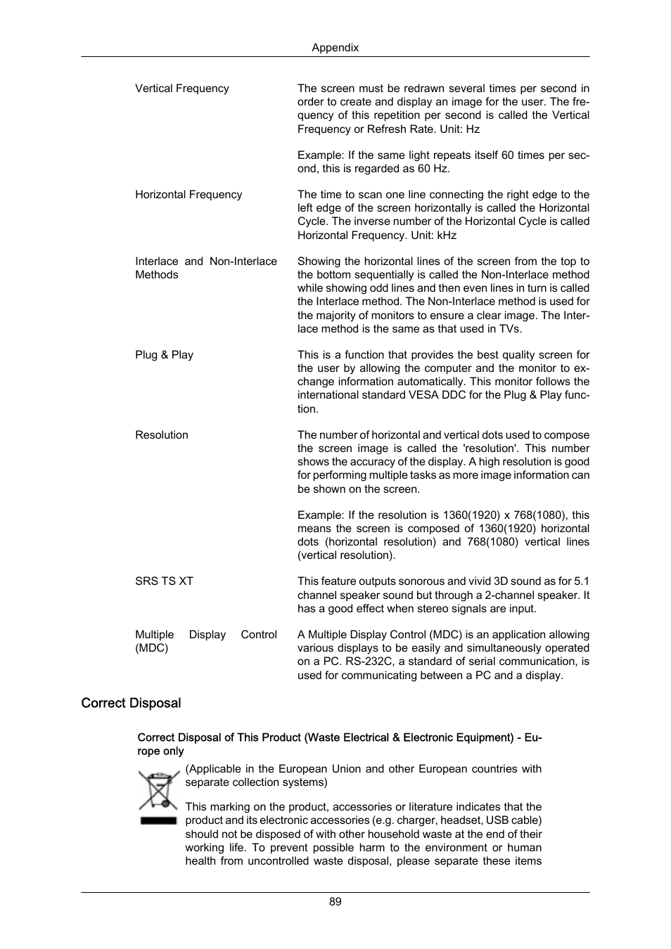 Correct disposal | Samsung P63FP-2 User Manual | Page 115 / 117
