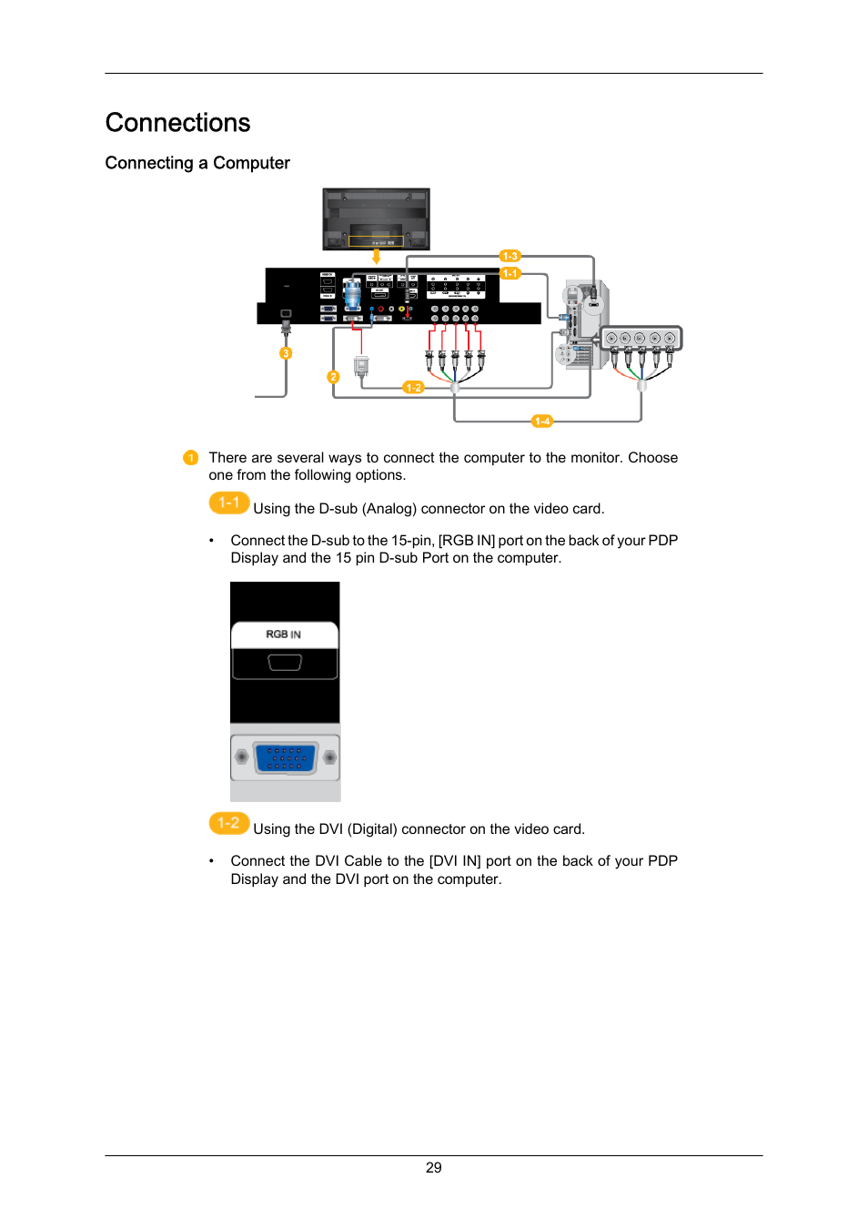 Connections, Connecting a computer | Samsung P63FP-2 User Manual | Page 30 / 117