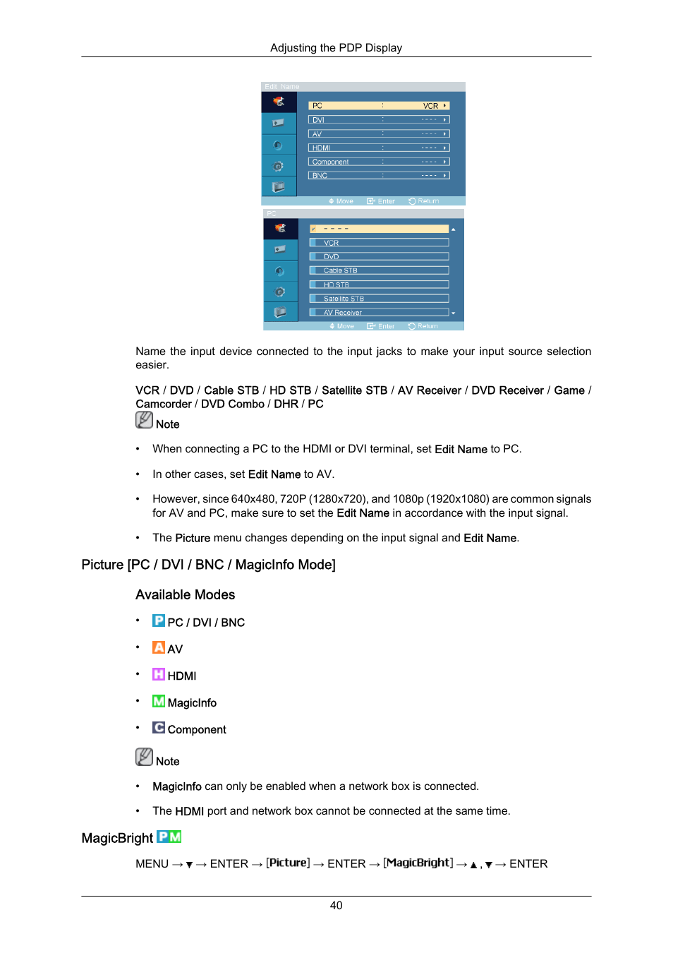 Picture [pc / dvi / bnc / magicinfo mode, Magicbright | Samsung P63FP-2 User Manual | Page 66 / 117