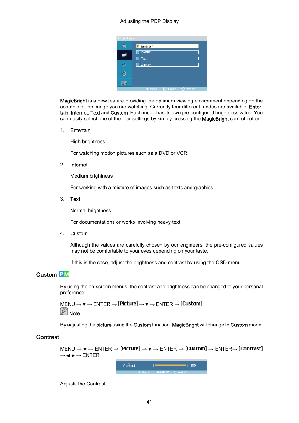 Custom, Contrast | Samsung P63FP-2 User Manual | Page 67 / 117