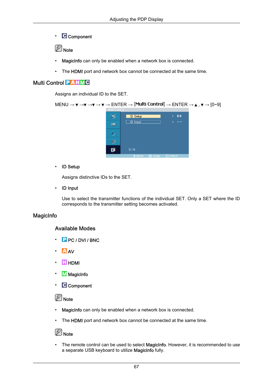Multi control, Magicinfo | Samsung P63FP-2 User Manual | Page 93 / 117