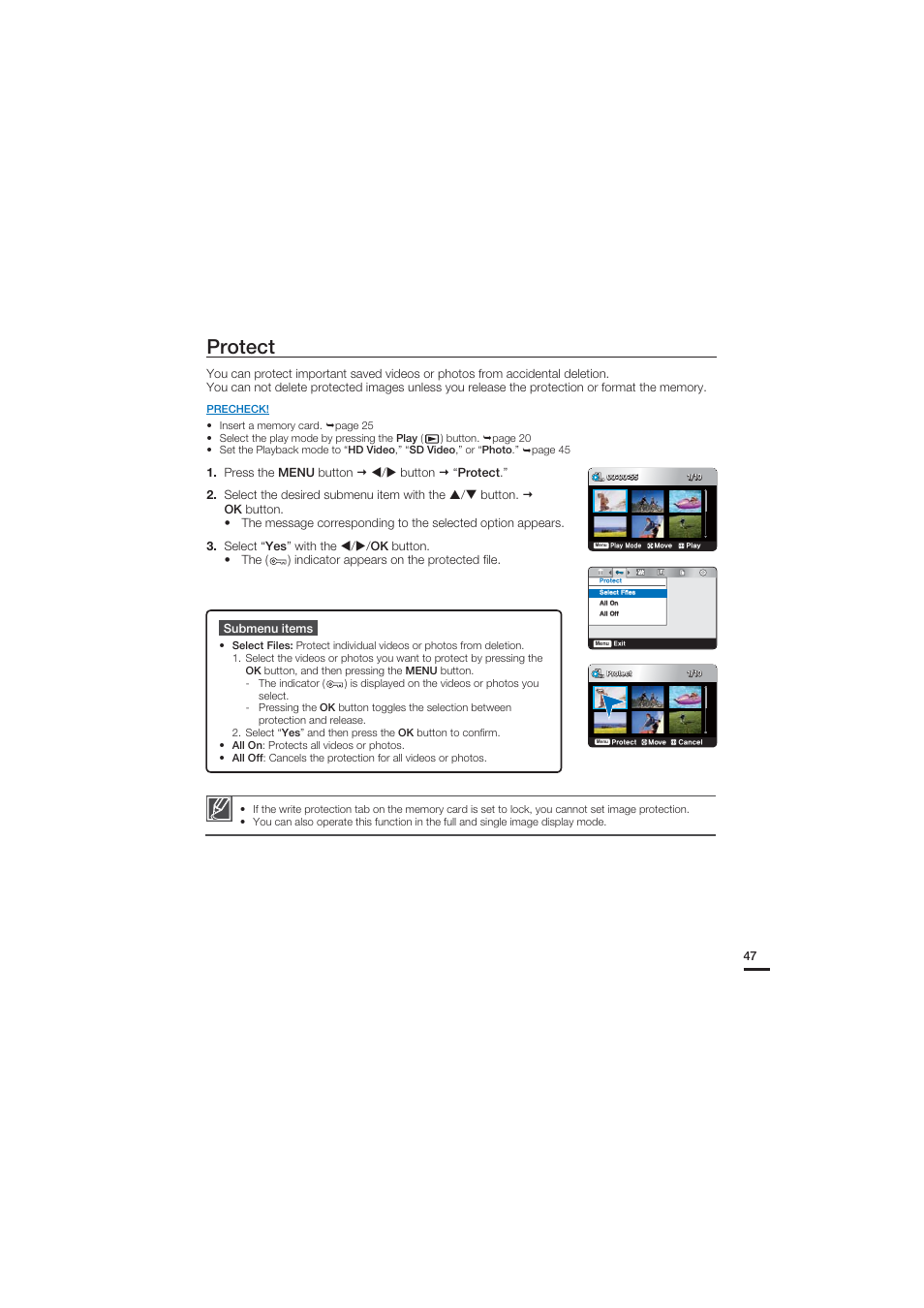 Protect | Samsung HMX-U20SN User Manual | Page 57 / 94