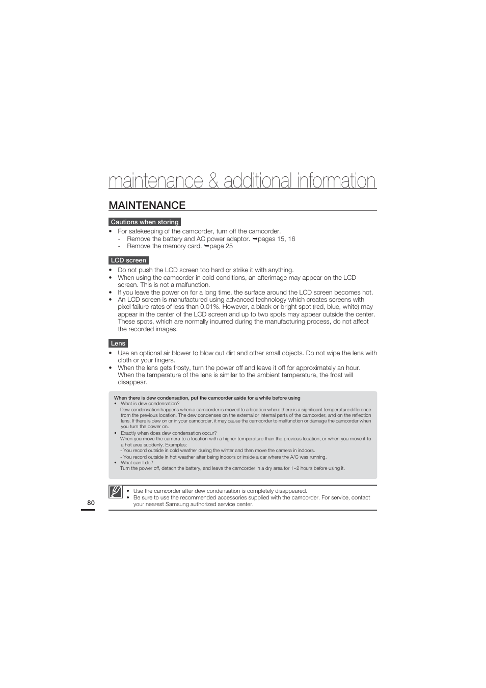 Maintenance & additional information, Maintenance | Samsung HMX-U20SN User Manual | Page 90 / 94