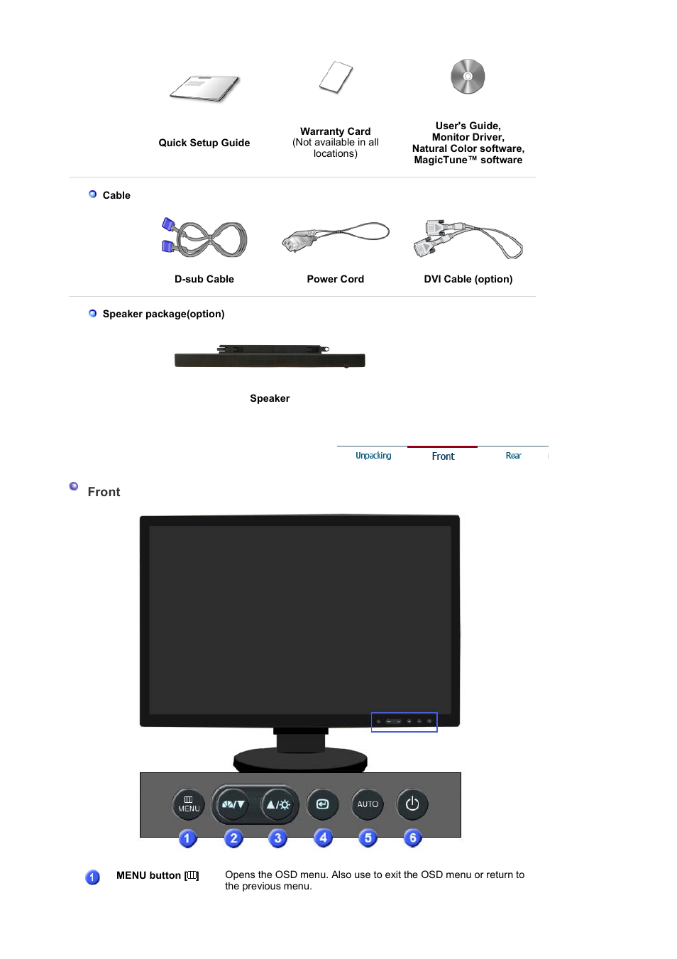 Front | Samsung 225BW User Manual | Page 11 / 65