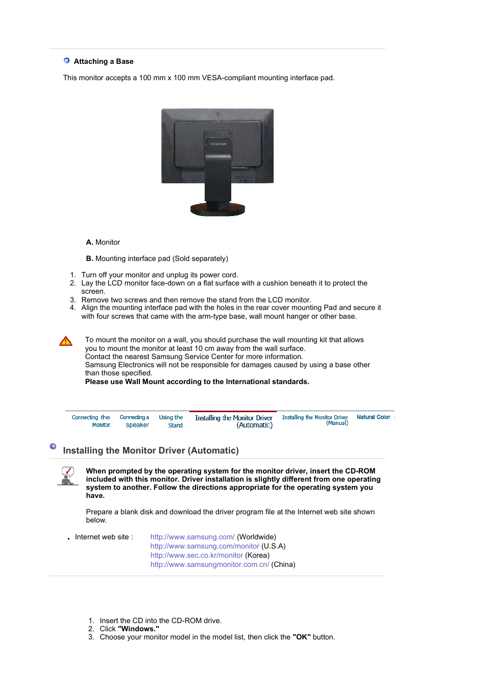 Installing the monitor driver(automatic) | Samsung 225BW User Manual | Page 18 / 65