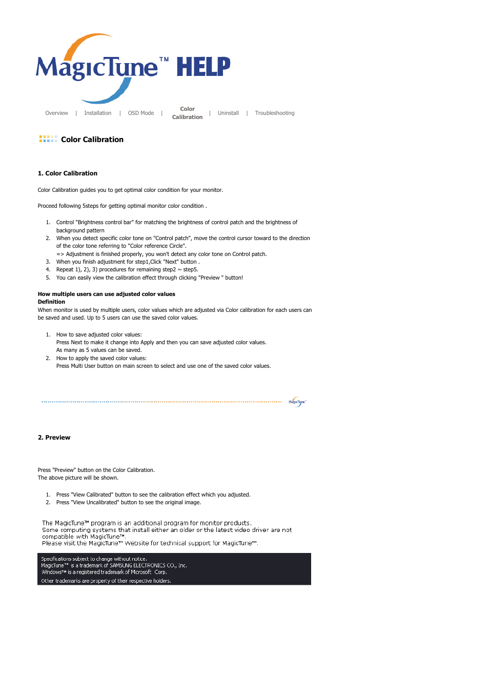 Color calibration | Samsung 225BW User Manual | Page 43 / 65