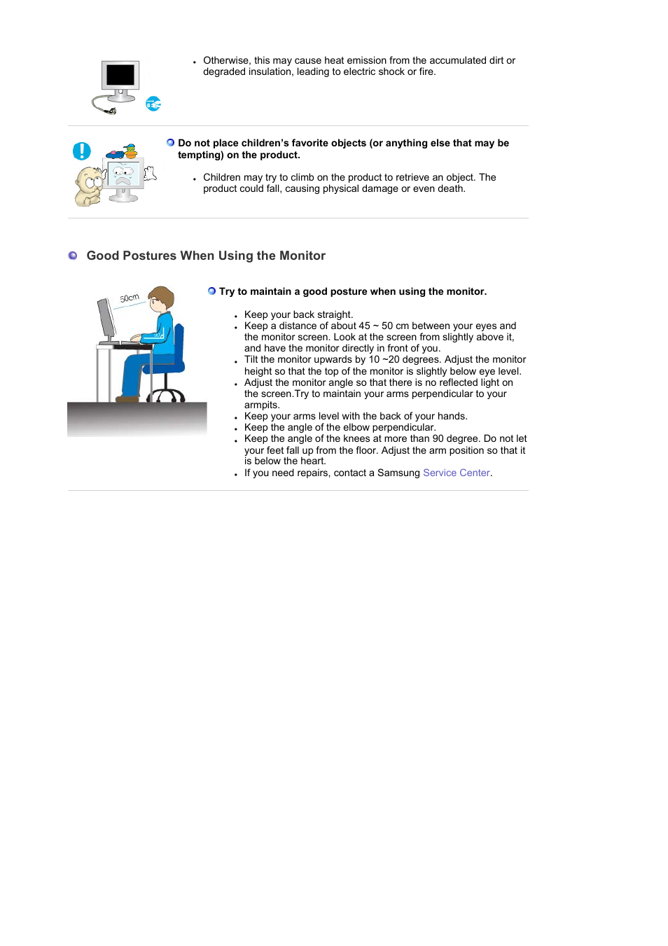 Good postures when using the monitor | Samsung 225BW User Manual | Page 9 / 65