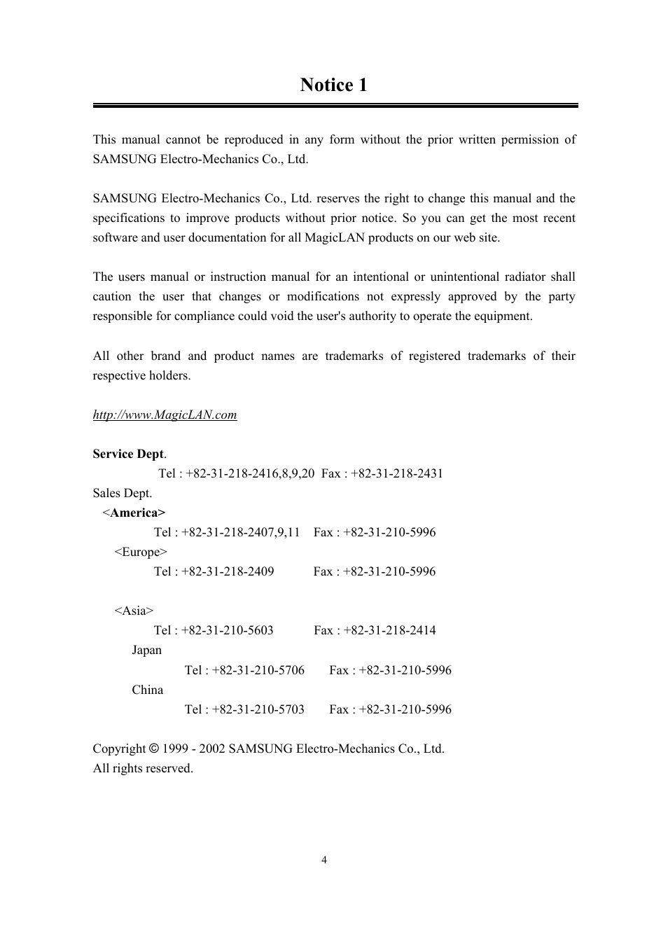 Notice 1 | Samsung SWL-2200C User Manual | Page 4 / 82