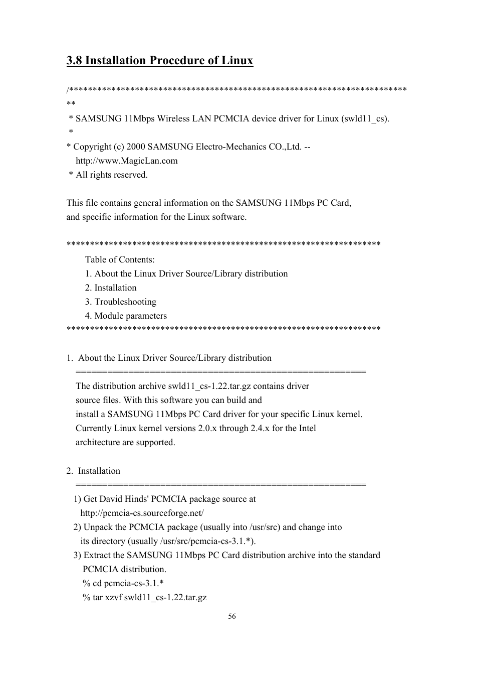 8 installation procedure of linux | Samsung SWL-2200C User Manual | Page 56 / 82