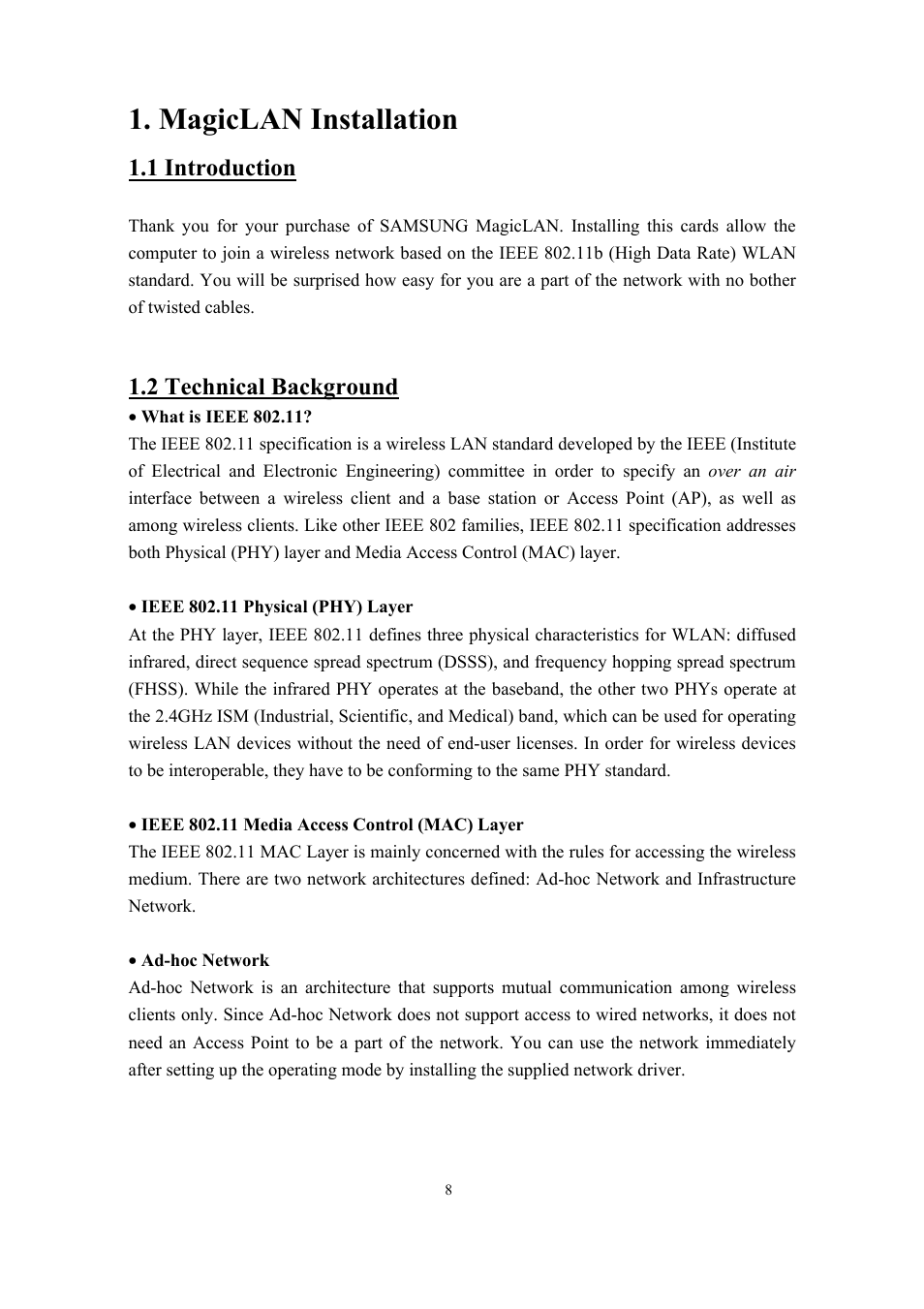 Magiclan installation | Samsung SWL-2200C User Manual | Page 8 / 82