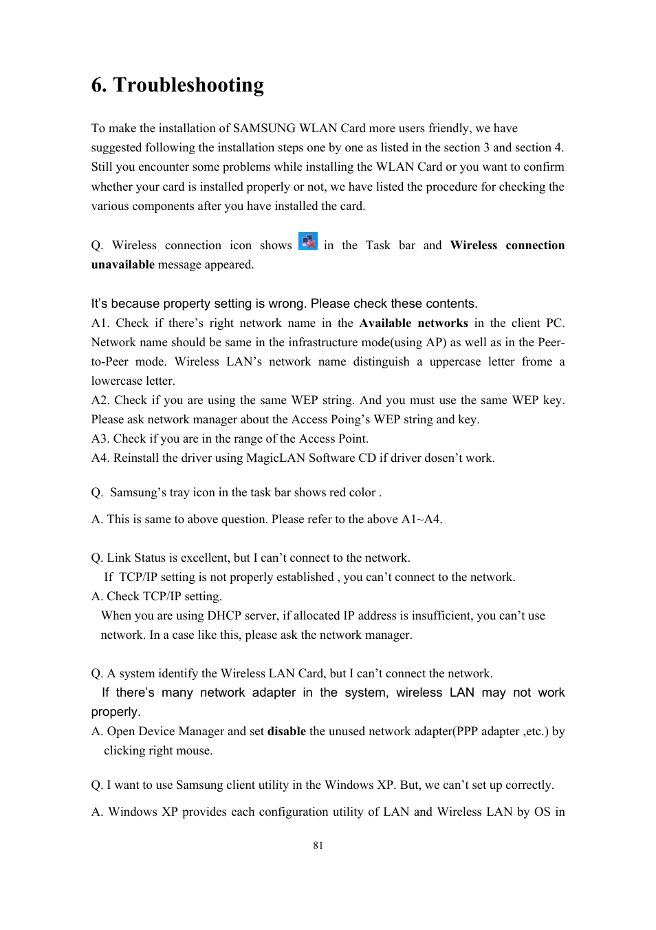 Troubleshooting | Samsung SWL-2200C User Manual | Page 81 / 82