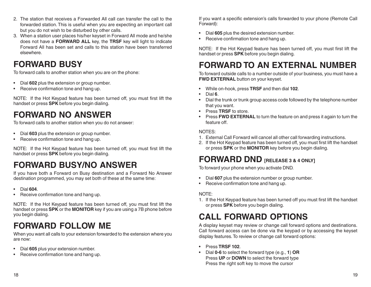 Forward busy, Forward no answer, Forward busy/no answer | Forward follow me, Forward to an external number, Forward dnd, Call forward options | Samsung BASIC 12B User Manual | Page 12 / 27