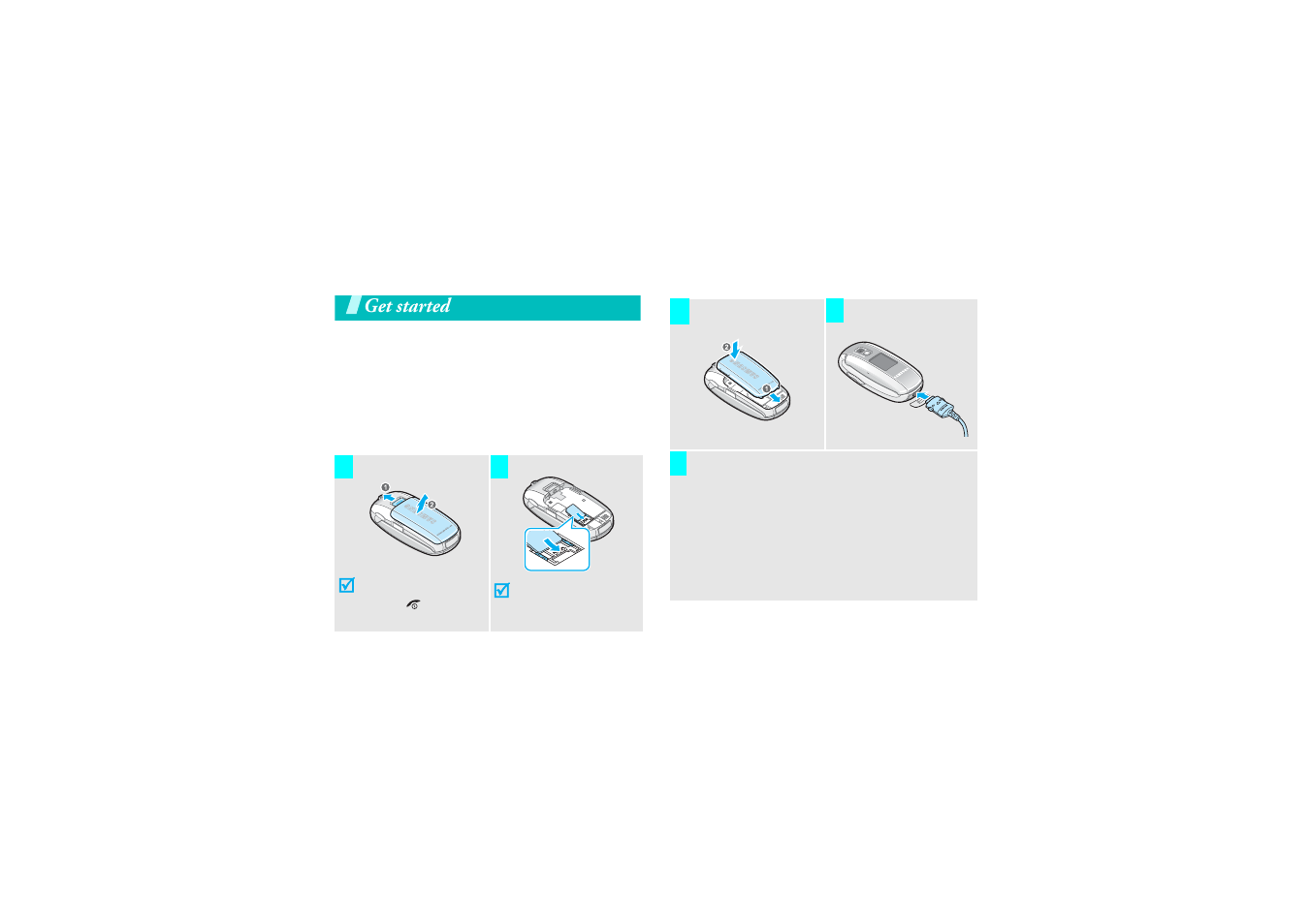 Get started, Install and charge the phone, First steps to operate your phone | Samsung GH68-06997A User Manual | Page 10 / 103