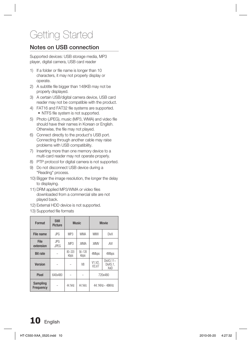 Getting started | Samsung HT-C555 User Manual | Page 10 / 51