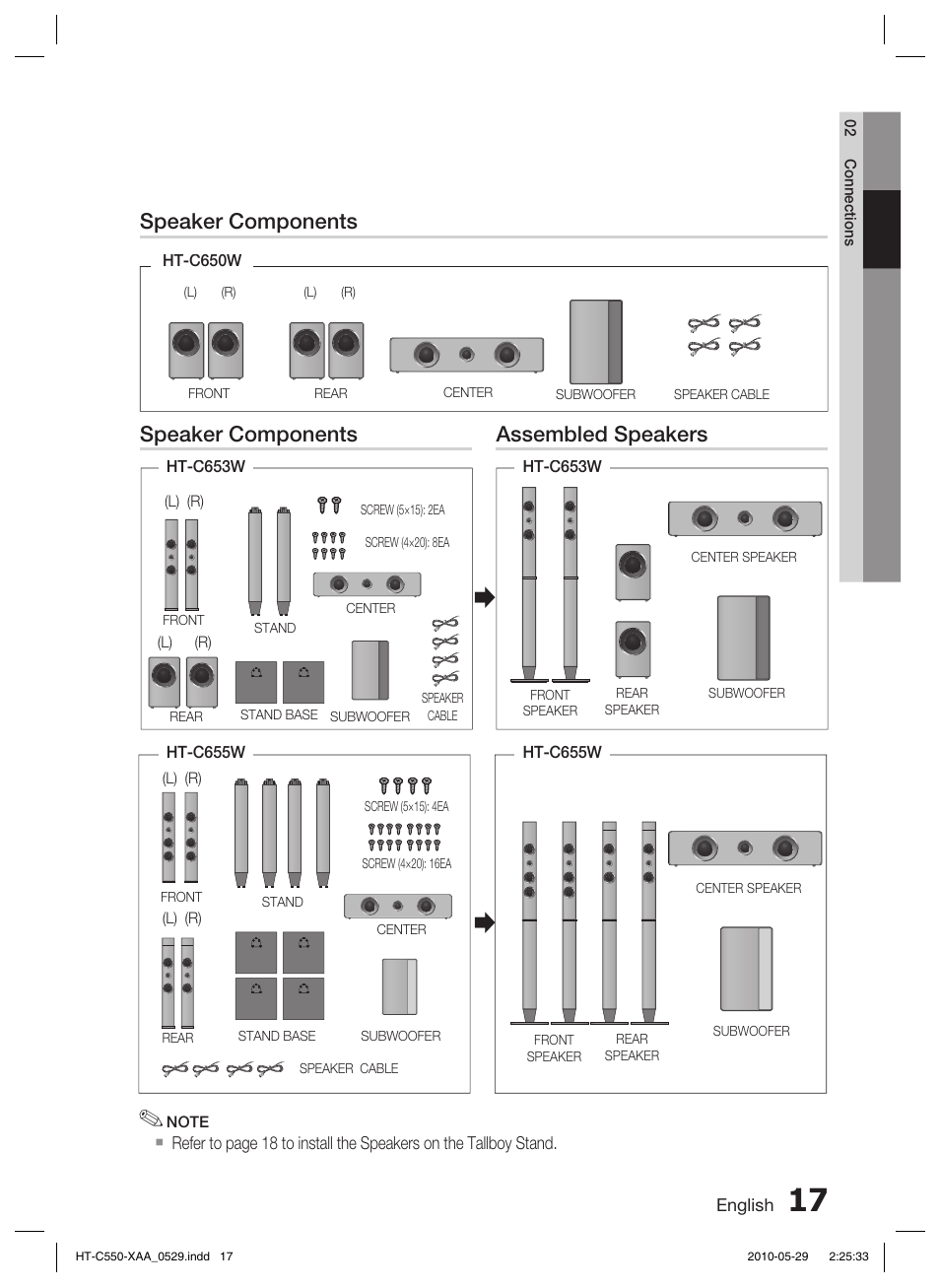 Speaker components, Speaker components assembled speakers | Samsung HT-C555 User Manual | Page 17 / 51