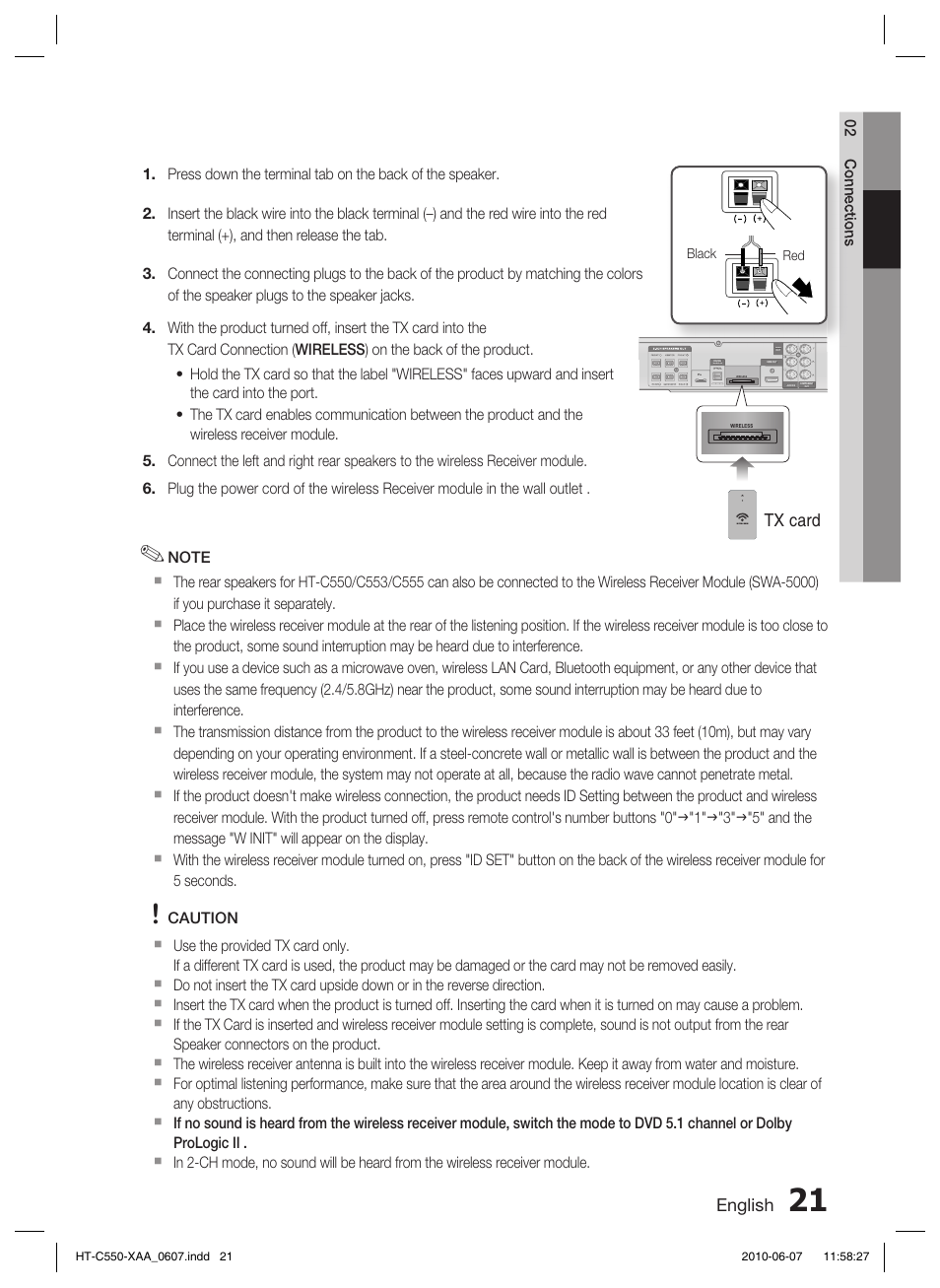 English, Tx card | Samsung HT-C555 User Manual | Page 21 / 51