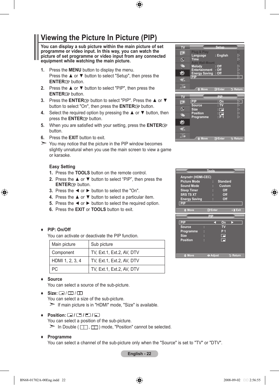 Viewing the picture in picture (pip) | Samsung BN68-01702A-00 User Manual | Page 24 / 69