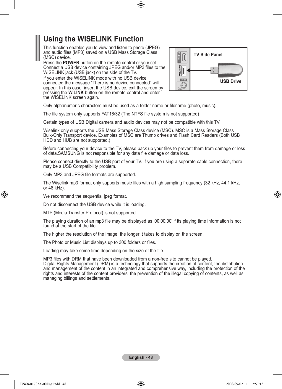 Wiselink, Using the wiselink function | Samsung BN68-01702A-00 User Manual | Page 50 / 69
